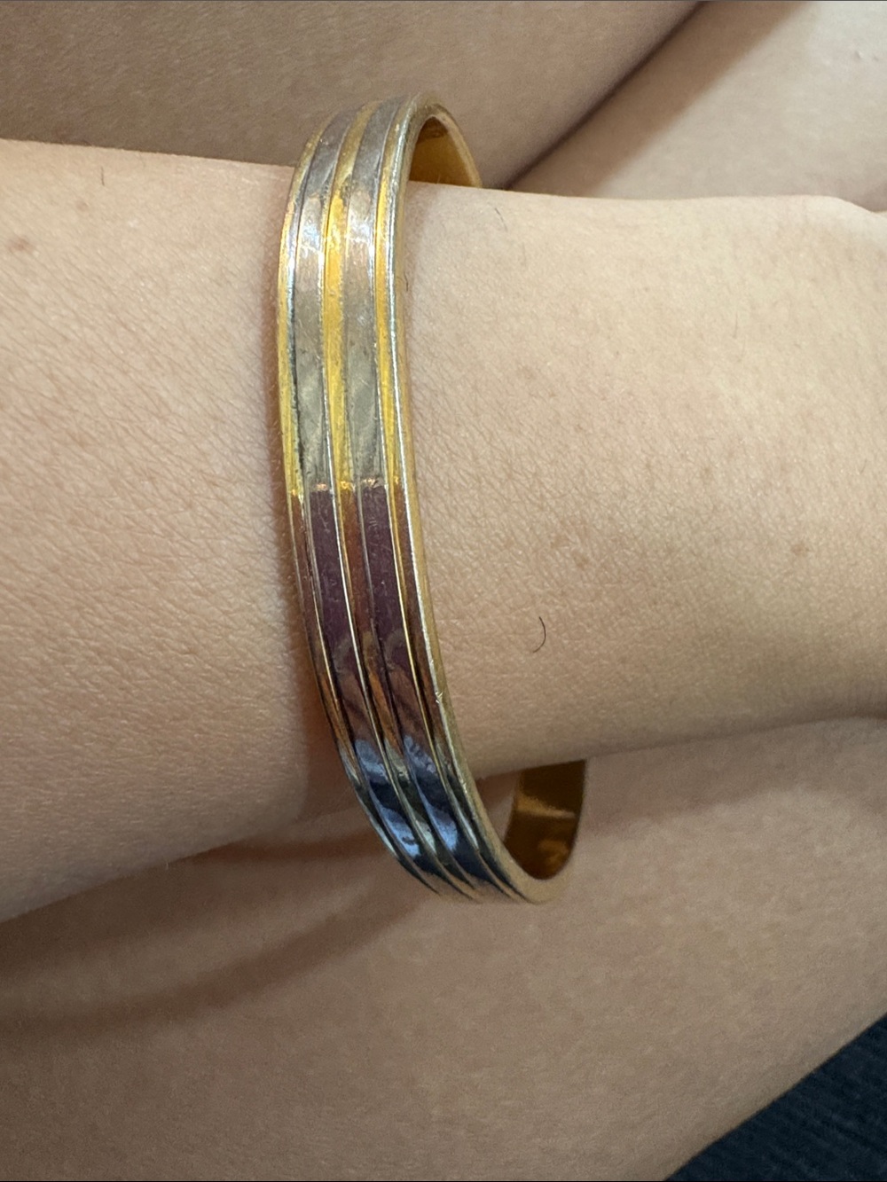 19- magnetic bracelet Two-Tone Gold and Silver Multi-Strip Bangle Bracelet